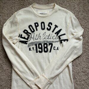 White Aeropostale waffle knit long-sleeve shirt - Men's Medium